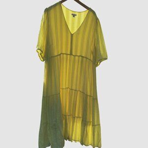 J. Jill 2X Yellow Pineapple Jacquard Tiered Maxi Dress Cottagecore Boho Lounge